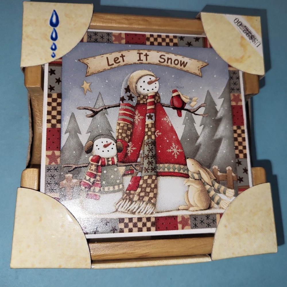 Set of 4 Snowmen Ceramic Stone Coasters